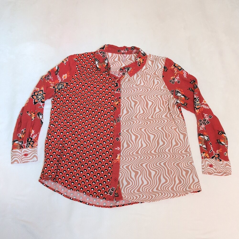 JW Style Orange Mixed-Print Button-Up Blouse  Size‎ S - Picture 2 of 10